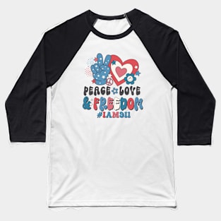 Peace Love and Freedom 4th of July Dispatcher Gift for 911 Thin Gold Line First Responders Baseball T-Shirt